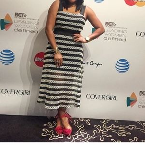 Asos lace black and white midi dress